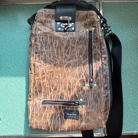 Brown embossed Leather crossbody/backpack/handle by Uberolo - Picture 1 of 10